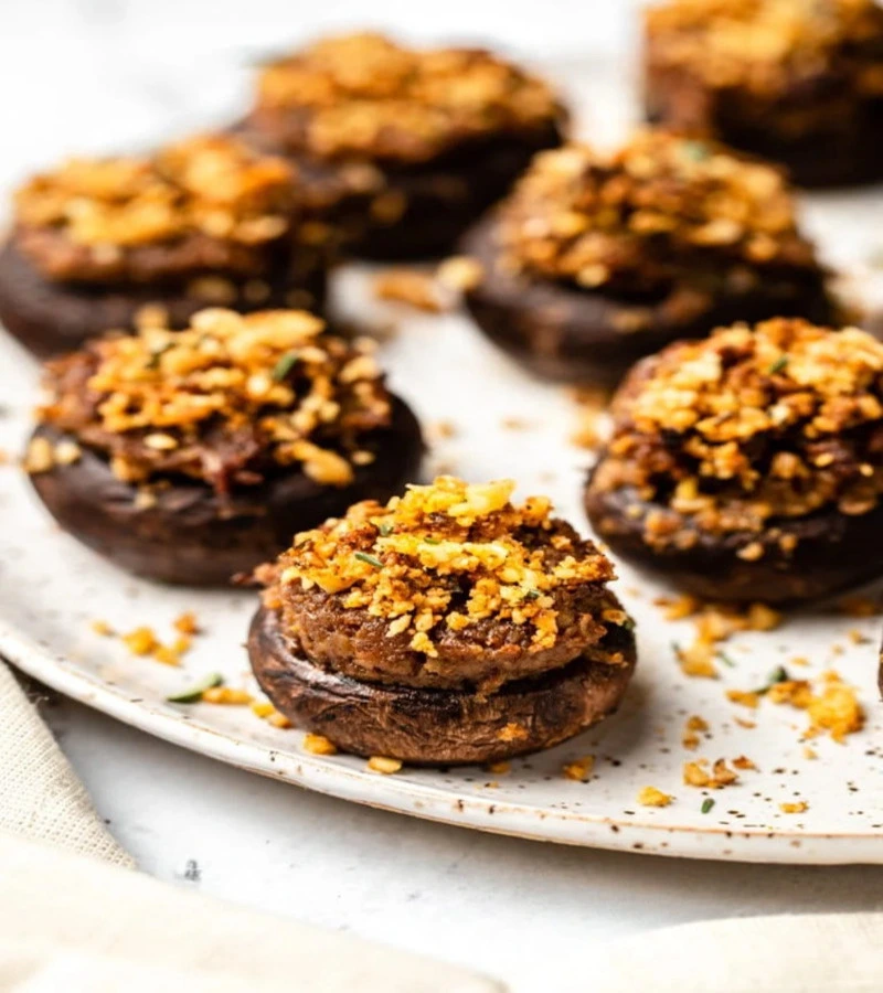 Vegan Stuffed Mushrooms are BBQ party menu ideas.