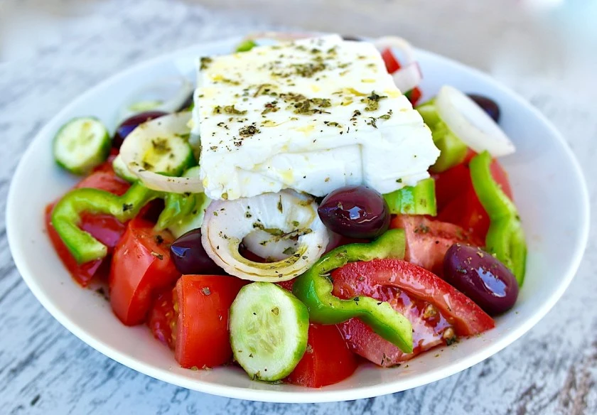 Horiatiki Salad is among Greek dinner menu ideas in summer