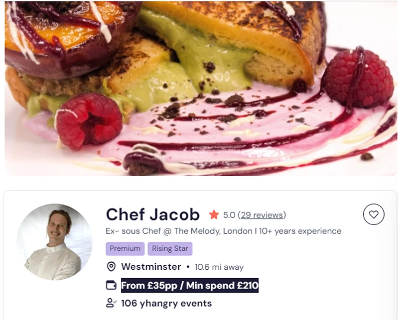 Chef Jacob’s profile for canapes catering in South East London.
