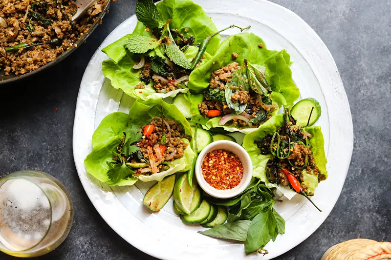 Lettuce Wrap With Larby Lamb cater to easy family dinner menu ideas