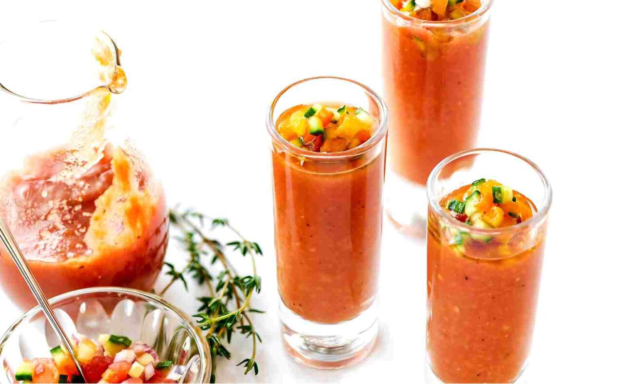 Gazpacho Shots can be a great summer buffet menu idea.