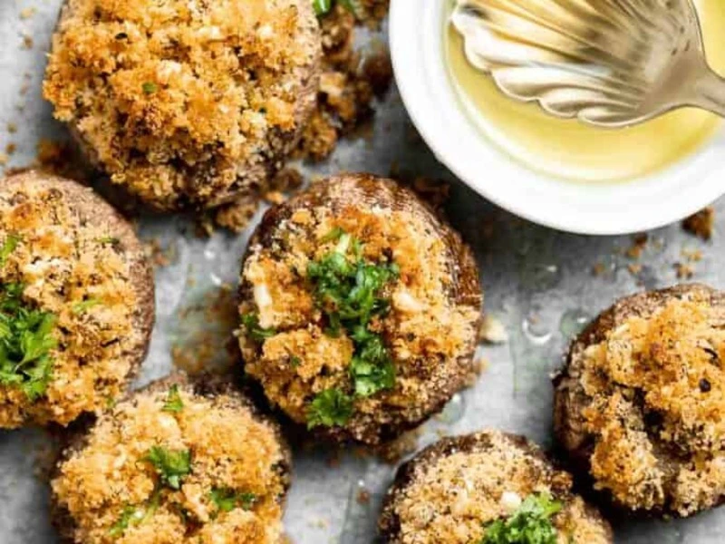 Stuffed Mushrooms tops Vegetarian Dinner Party Menu ideas