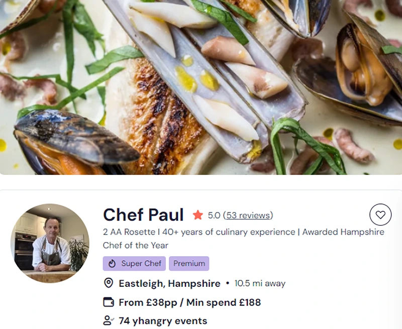 Chef Paul’s credentials for film shoot catering in Hampshire.