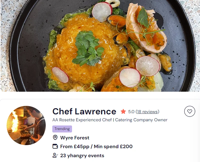 Chef Lawrence’s booking profile for Birmingham cooking classes.