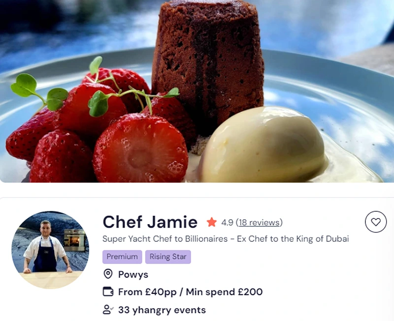 yhangry page for booking Chef Jamie's cooking class in Leeds.
