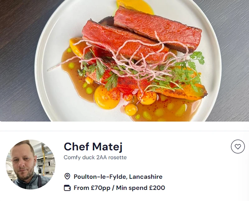 Chef Matej’s booking page for his baking classes in Leeds.