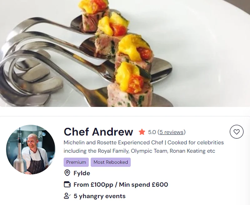 Hire Chef Andrew for food prep in Warrington.