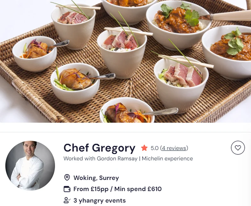 Chef Gregory’s booking page for buffet catering in Hampshire.