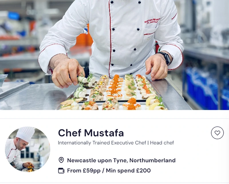 Booking page of Chef Mustafa’s Leeds cooking classes.
