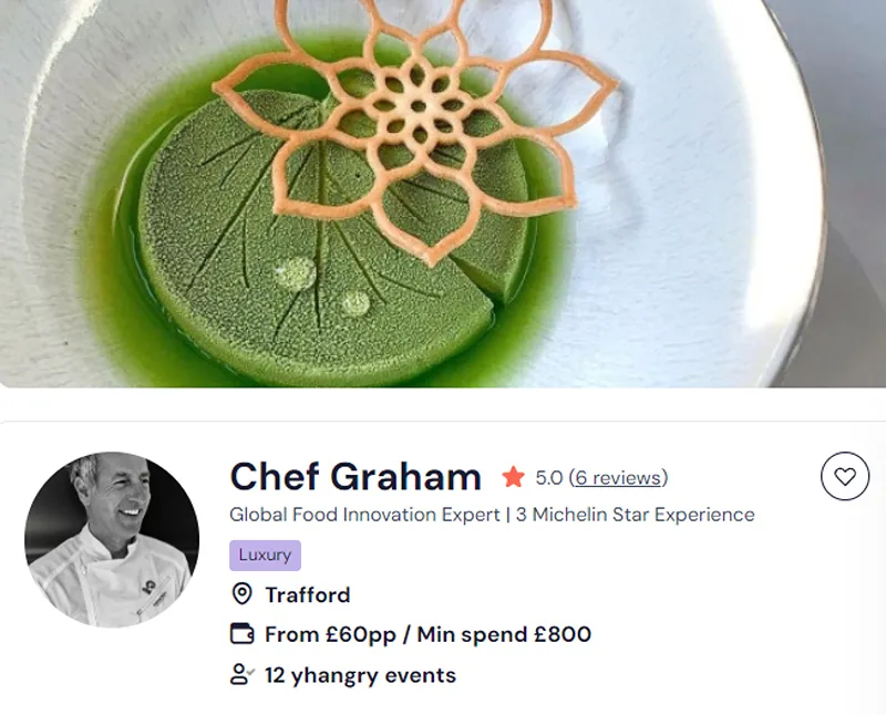 Booking page for meal prep Sheffield delivery from Chef Graham.