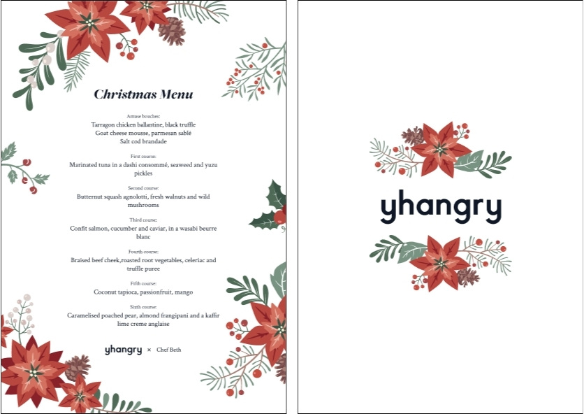 Opt for a printed Christmas menu when you hire a chef for Christmas Day.