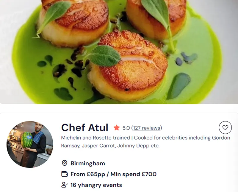 Chef Atul’s yhangry profile for Sheffield meal prep.