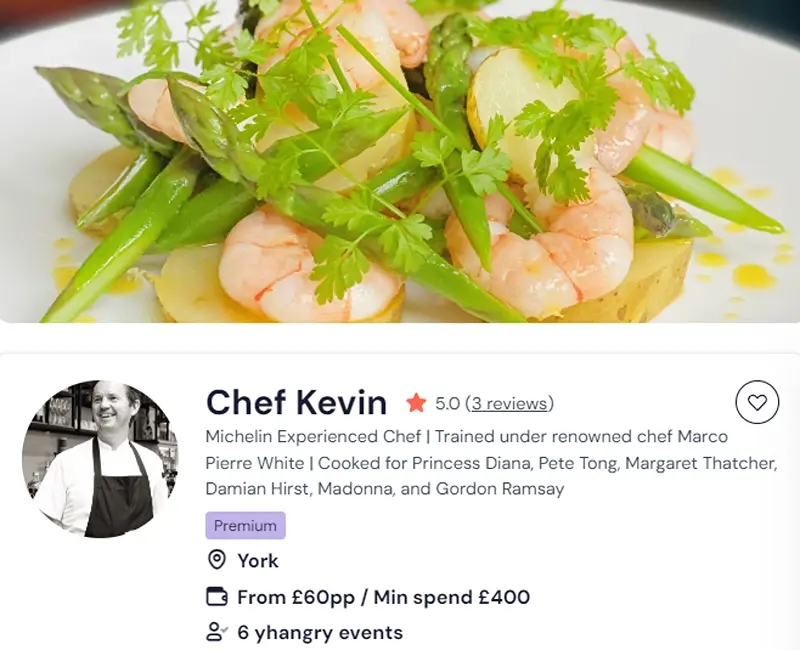 Chef Kevin’s credentials for meal prep in Leeds, Yorkshire.