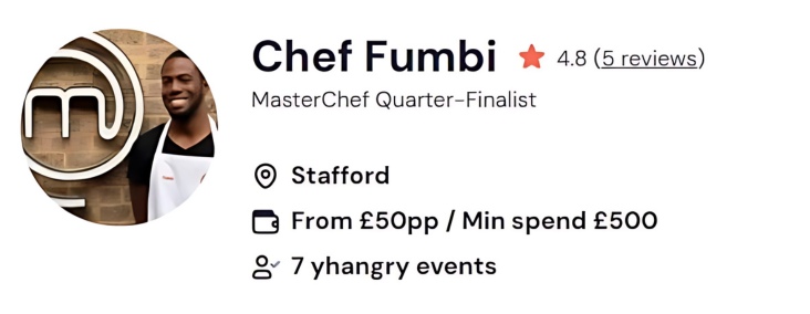 Chef Fumbi provides skilled meal prep in Leicester