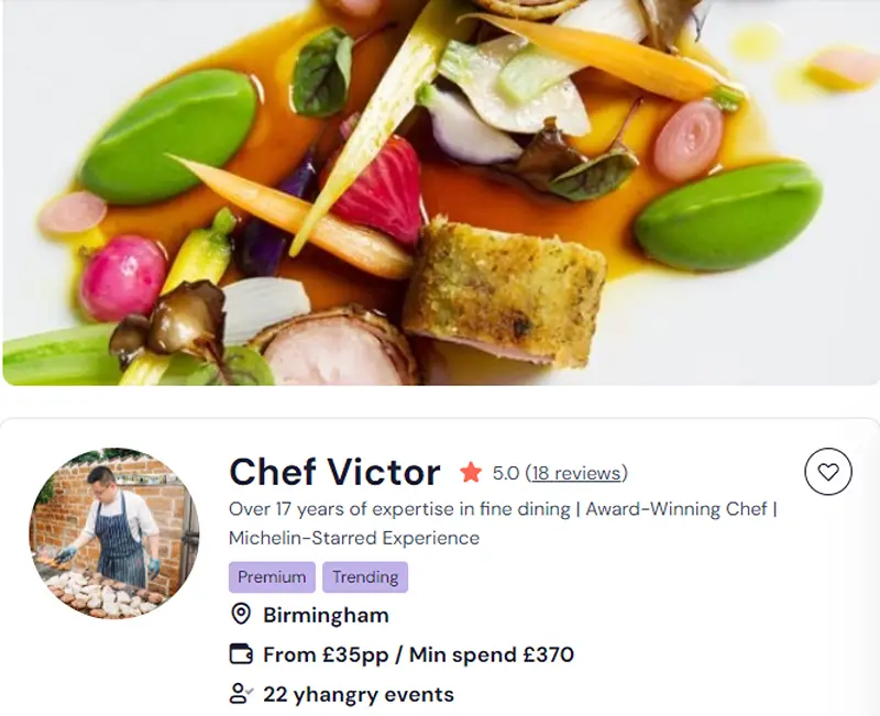 Chef Victor’s credentials for halal meal prep in Sheffield.