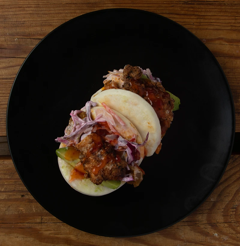 Plated bao bun from a delicious Bao Buns recipe.