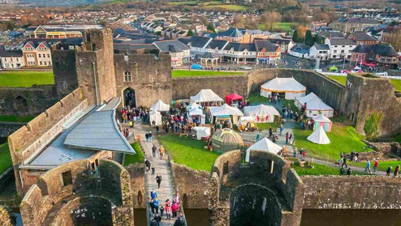 Visit Caerphilly Castle to enjoy Christmas events near Cardiff. 