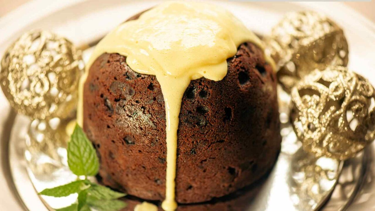 Christmas pudding is a traditional and must-have Christmas party food idea.