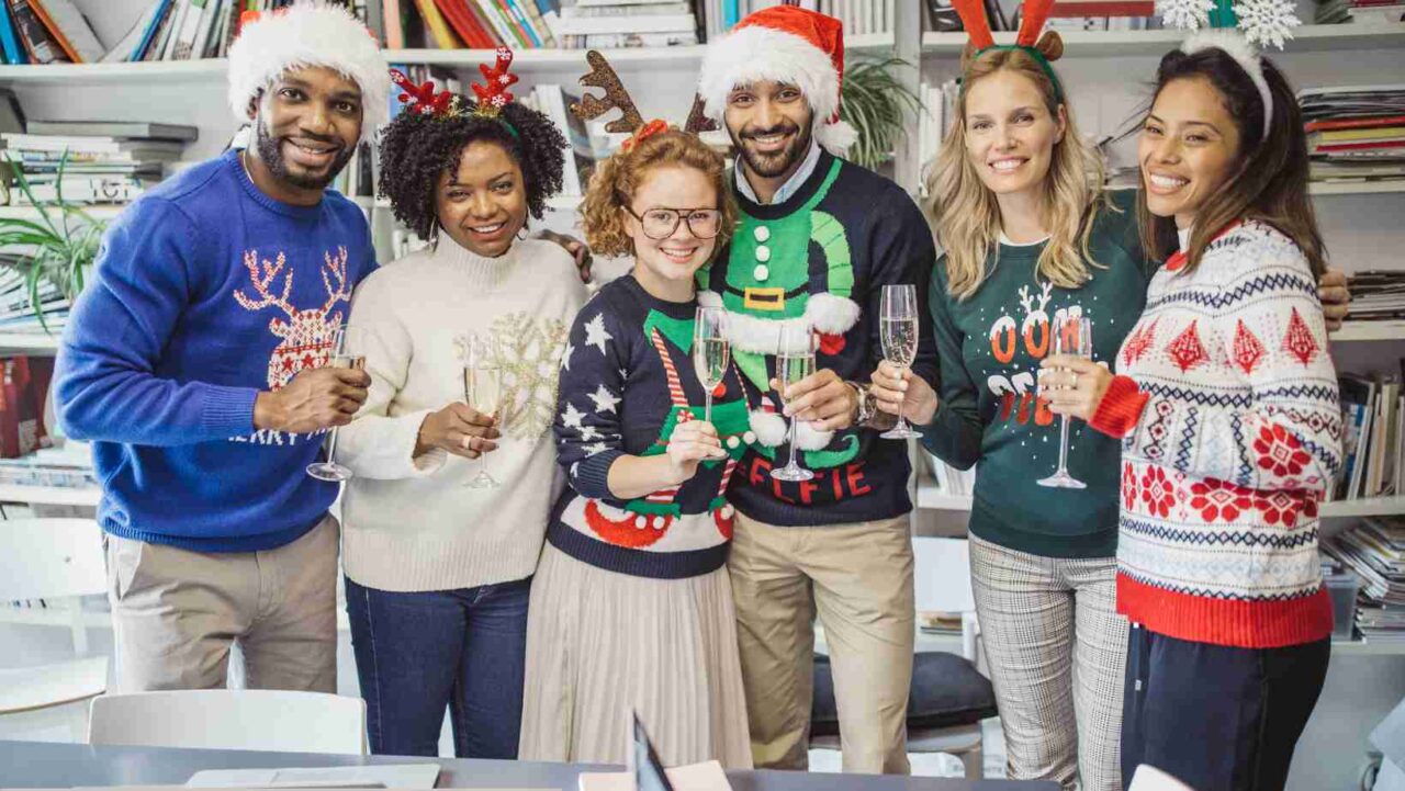 An ugly jumper contest is a quirky Christmas work party idea