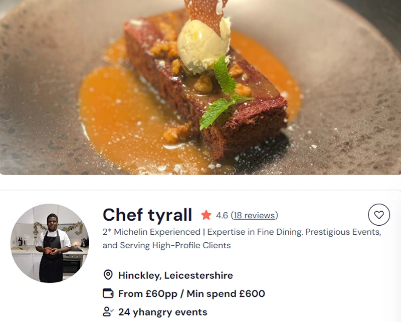 Book Chef Tyrall for Leicester cooking classes.