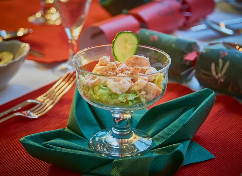 Prawn Cocktail served in a glass for starters for Christmas.