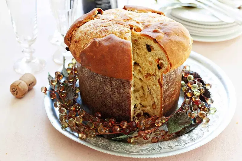 Traditional panettone, one of sweet vegetarian options for Christmas dinner.