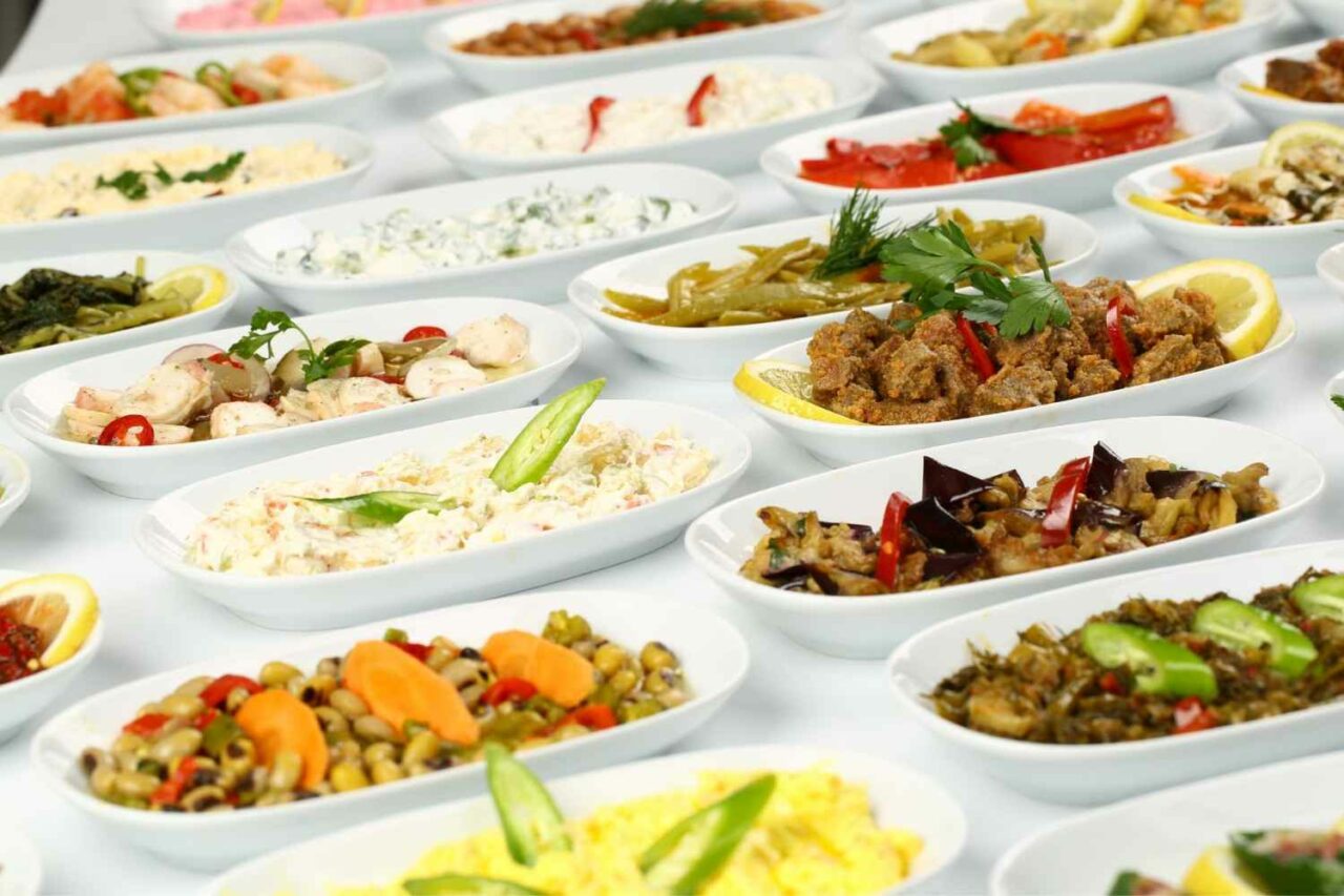 A traditional Greek meze dinner party menu.
