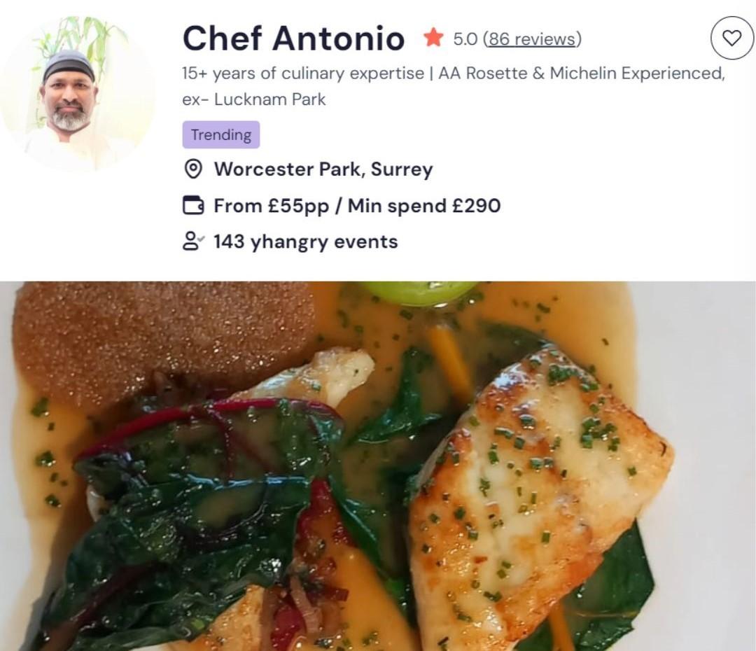 Chef Antonio, a Michelin experience indian chef in Westcliff.