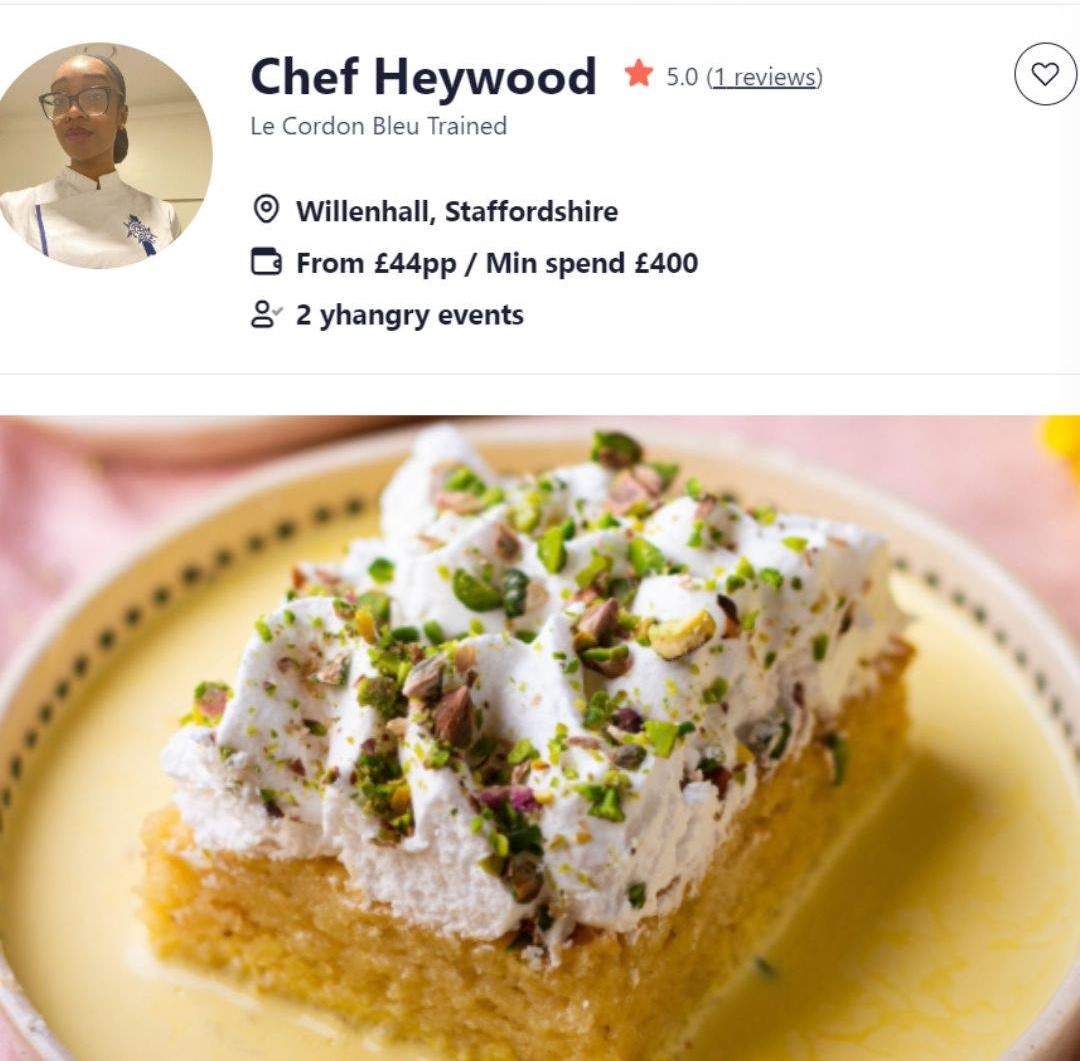 Chef Heywood is a baking and pastry specialist in Birmingham.
