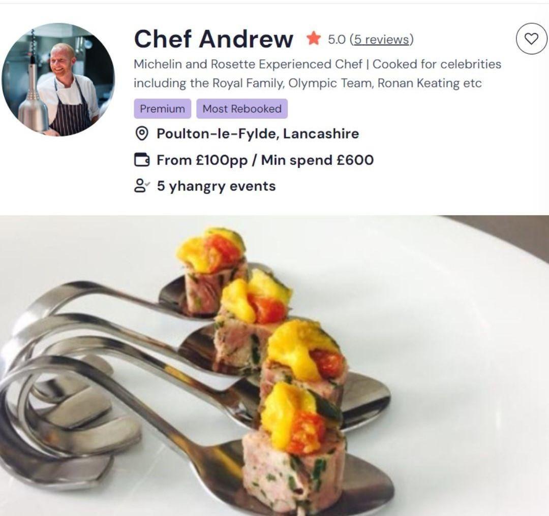 Chef Andrew is a private chef who offers catering private events.