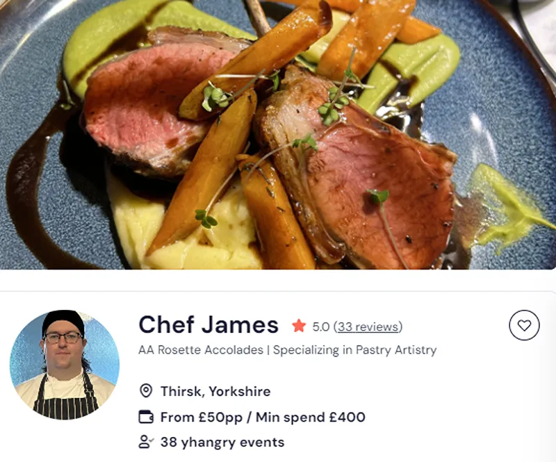 Chef James’ hangry profile showcasing him as a  Lanchester Indian chef.