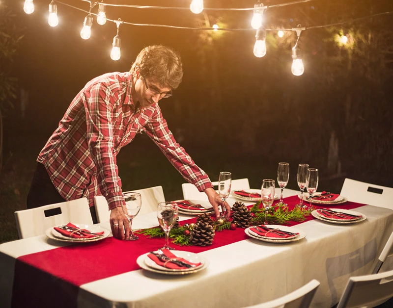 Setting up a scene for ancient Roman dinner party.