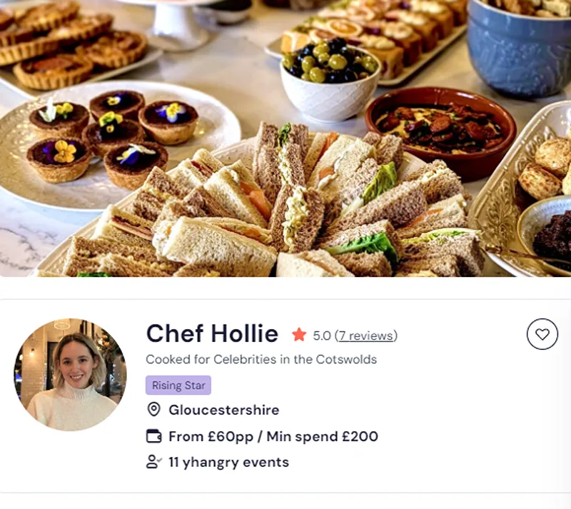 Chef Hollie’s afternoon tea private hire profile on yhangry. 