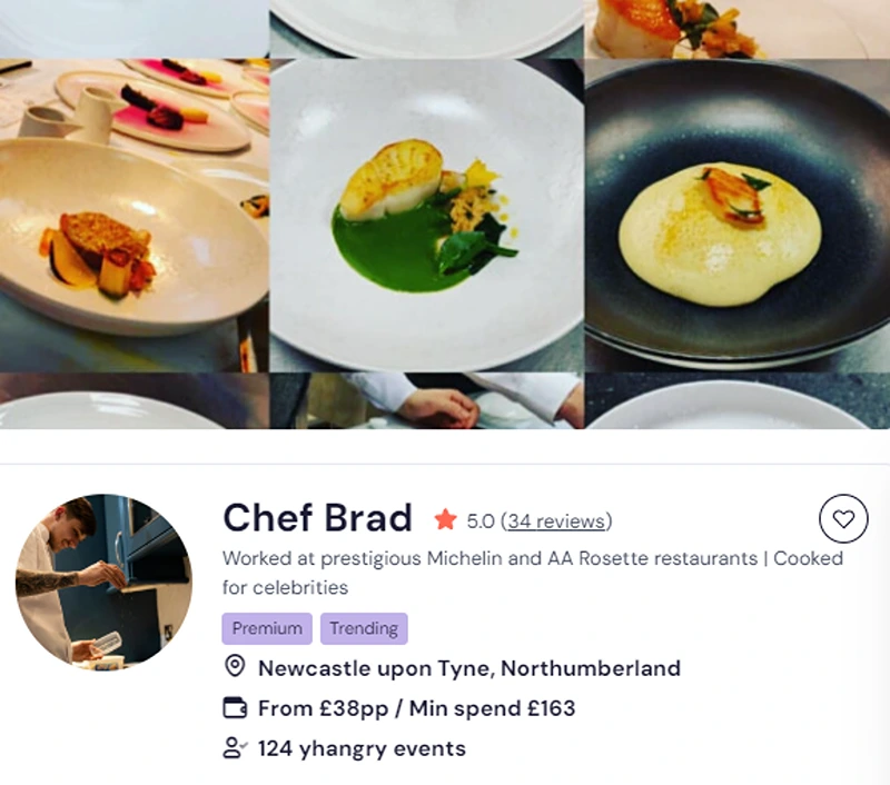 Chef Brad’s profile for private hire afternoon tea.