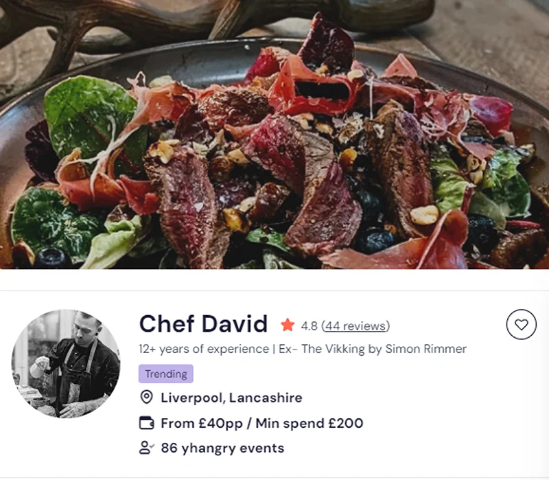 Chef David’s profile highlighting his Chinese chef Retford reviews. 