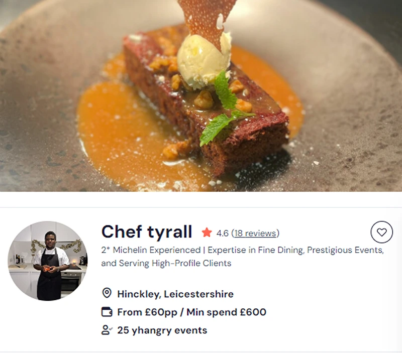 Chef Tyrall’s yhangry profile as a Chinese chef in Retford.