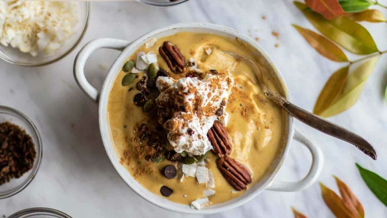 Pumpkin smoothie bowl is a good Christmas Eve family meal idea