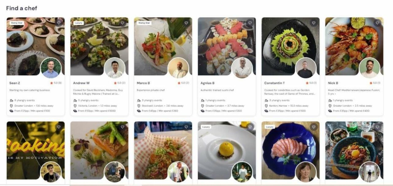 Explore multiple sushi chef profiles with yhangry