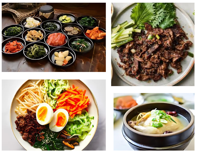 Traditional side and main dishes for a Korean dinner party