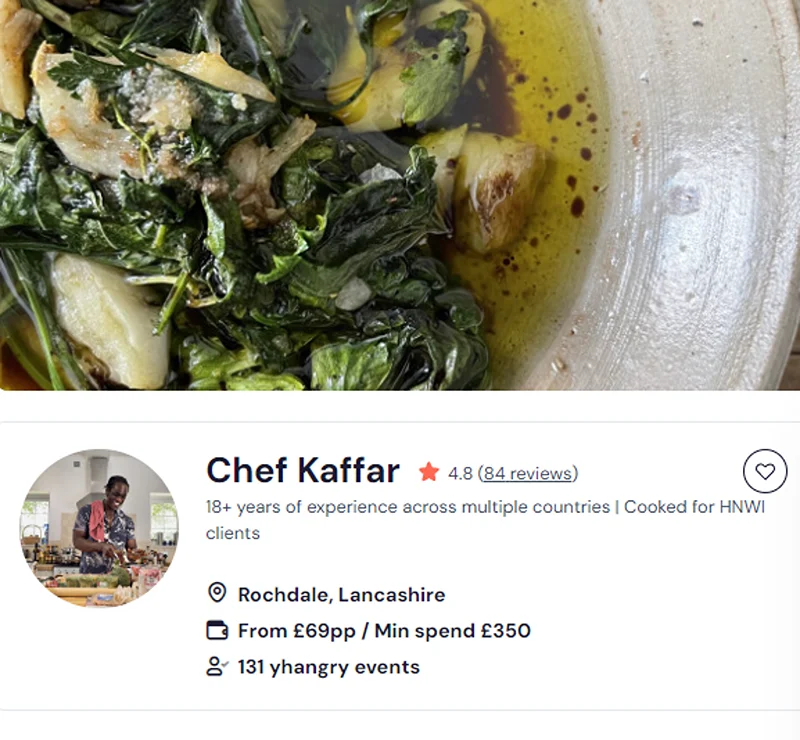 Chef Kaffar’s profile showcasing Indian chef Sheffield reviews.