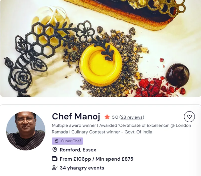 Chef Manoj’s profile highlighting Indian chef Sheffield menu.