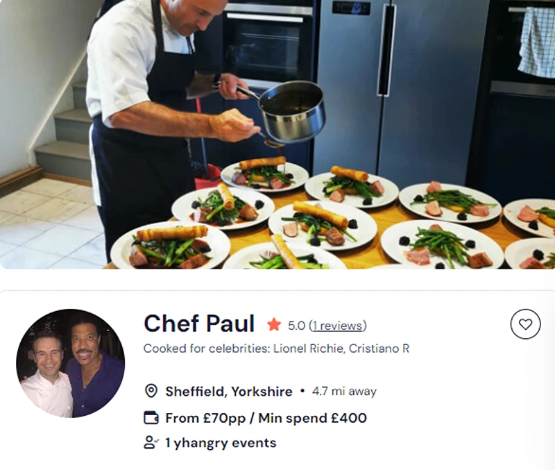 Chef Paul’s yhangry profile showcasing Indian chef Sheffield reviews/