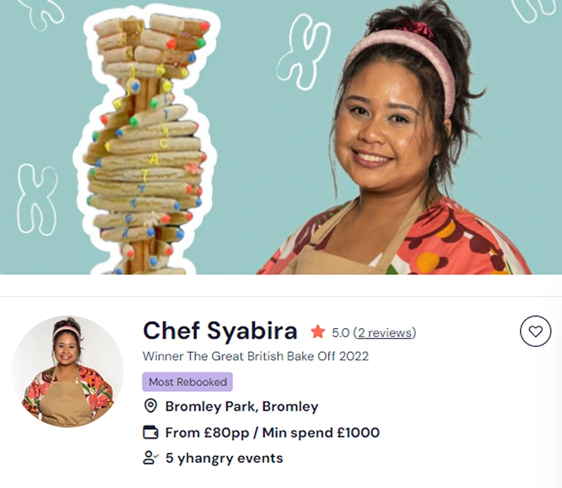 Chef Syabira’s yhangry profile for private hire afternoon tea.