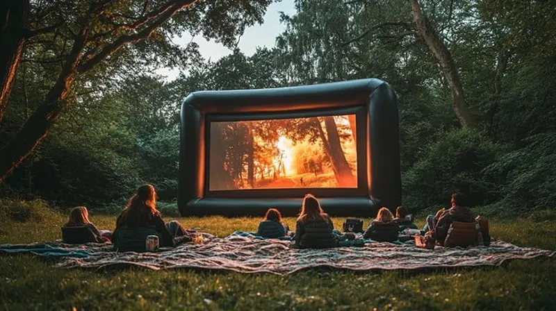 Friends watching a movie outdoors, showing what to do for 21st birthday UK.