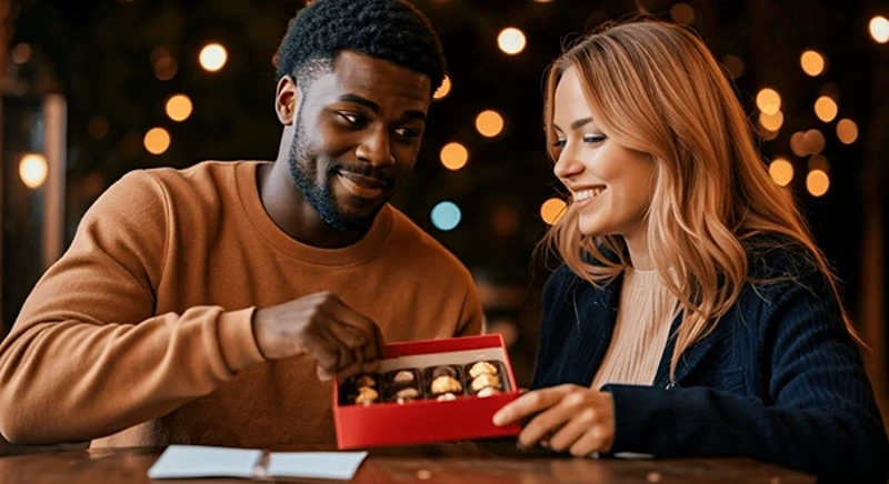 Man gifting chocolates, suggesting what to get my girlfriend for Christmas.