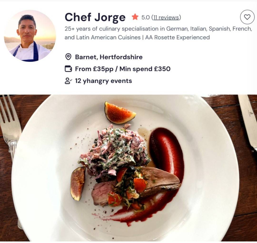 Alt: Chef Jorge offers a Brazilian steak buffet in London.