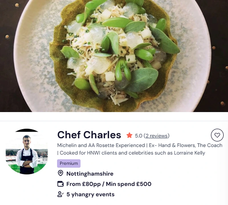 Chef Charles’ booking profile with Chinese buffet Huddersfield menu.