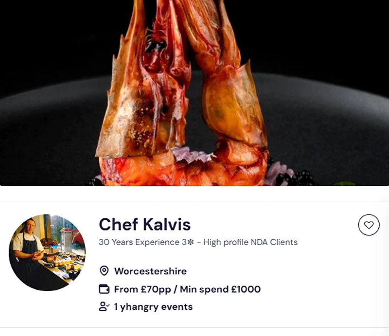 Chef Kalvis’ booking profile for Chinese buffet in Huddersfield town centre.