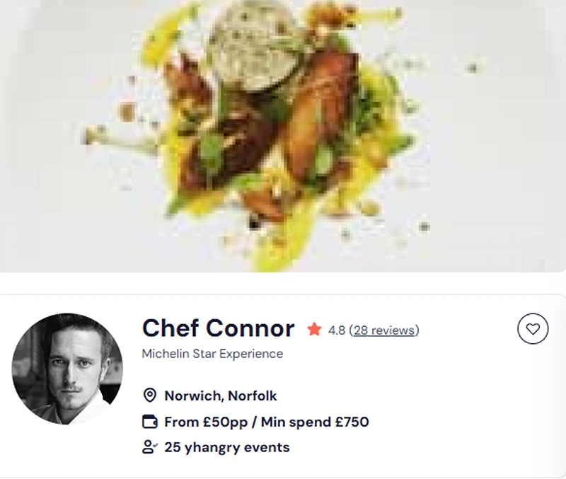 Chef Connor’s booking profile to hire for Chinese buffet in Huddersfield.