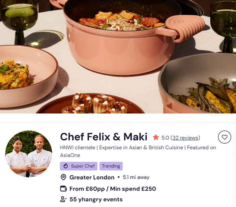 Chefs Felix’s and Maki’s booking details for Eastbourne Chinese buffet.
